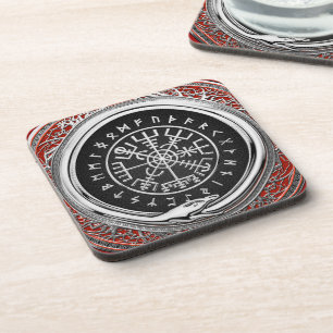 [200] Vegvisir - Viking Silver Magic Runic Compass Beverage Coaster