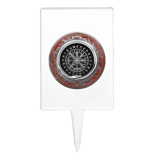 [200] Vegvisir - Viking Silver Magic Runic Compass Cake Topper (Front)