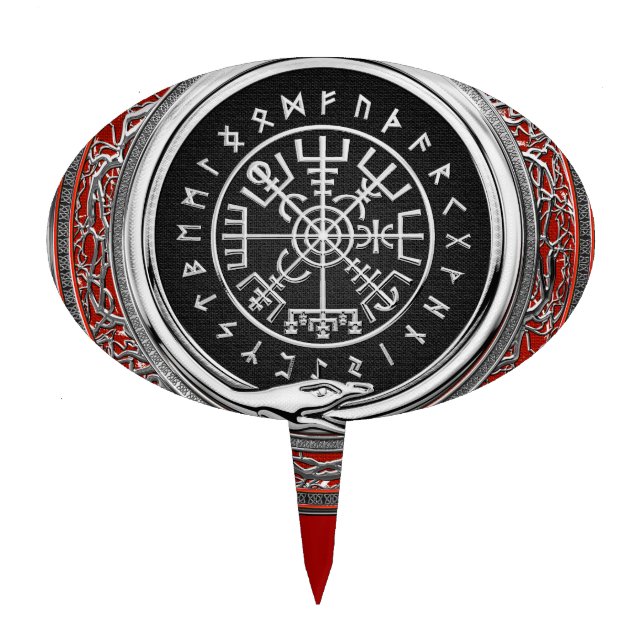 [200] Vegvisir - Viking Silver Magic Runic Compass Cake Topper (Front)