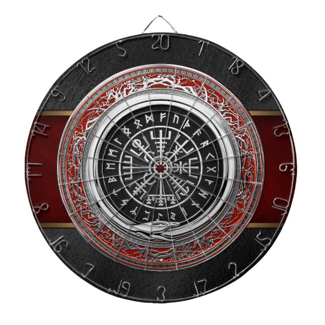 [200] Vegvisir - Viking Silver Magic Runic Compass Dart Board (Front)