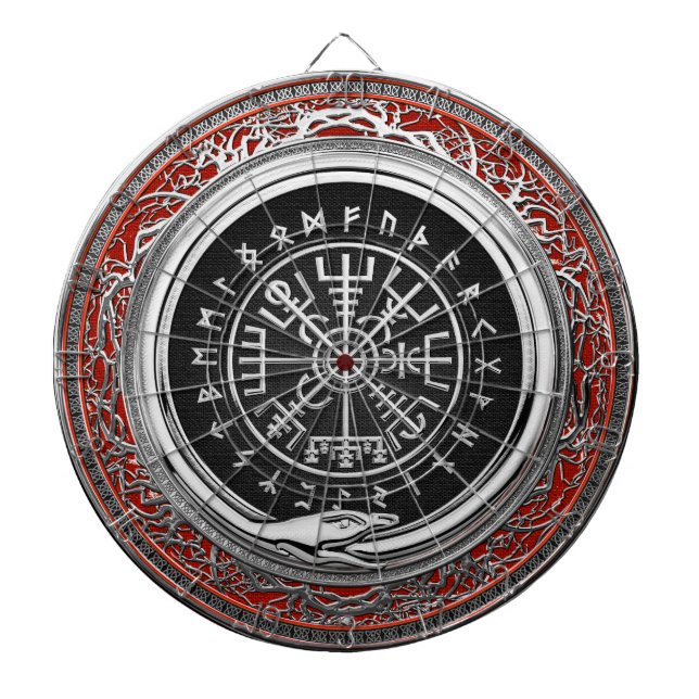 [200] Vegvisir - Viking Silver Magic Runic Compass Dart Board (Front)