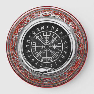 [200] Vegvisir - Viking Silver Magic Runic Compass Large Clock