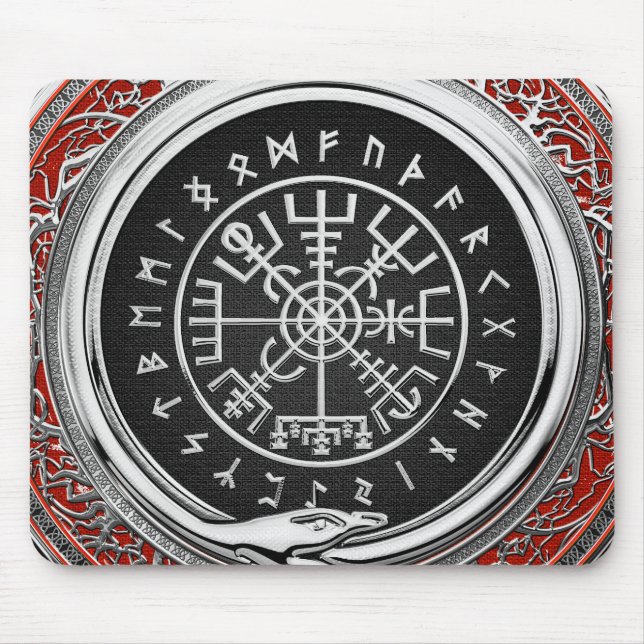 [200] Vegvisir - Viking Silver Magic Runic Compass Mouse Pad (Front)