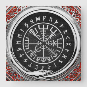 [200] Vegvisir - Viking Silver Magic Runic Compass Square Wall Clock