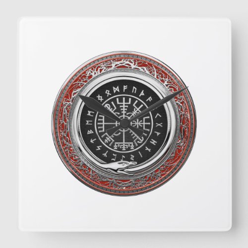 200 Vegvisir _ Viking Silver Magic Runic Compass Square Wall Clock