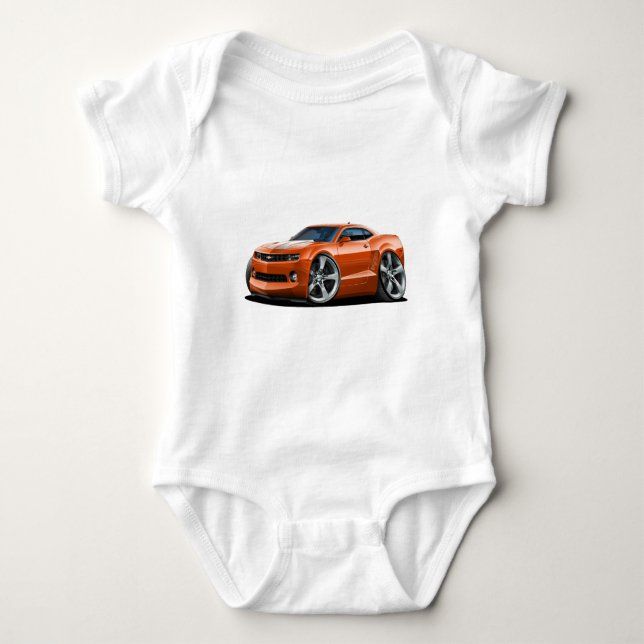 2010-12 Camaro Orange-White Car Baby Bodysuit (Front)