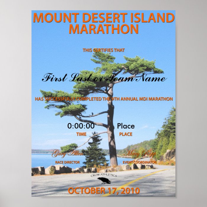 2010 MDI Marathon FINISHER certificate Print