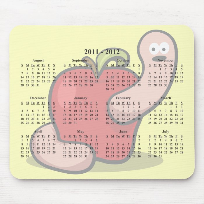 2011 2012 Worm & Apple Teacher School Calendar Mouse Pad