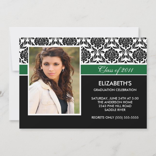 2011 Black Damask Photo Graduation Invitation (Front)