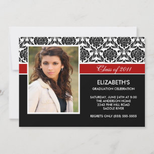 2011 Black Damask Photo Graduation Invitation Red