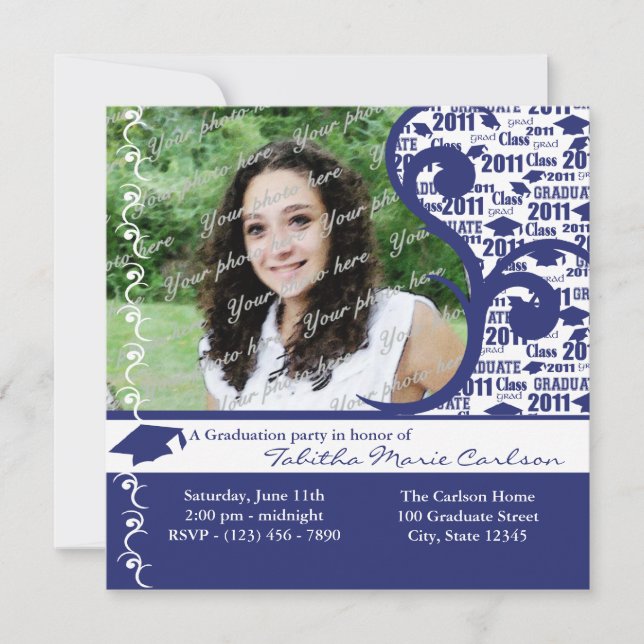 2011 Graduation Cap Photo/ Navy Blue Announcement (Front)