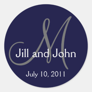 2011 Monogram Wedding Names Save Date Navy Sticker