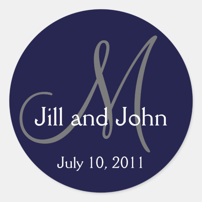 2011 Monogram Wedding Names Save Date Navy Sticker (Front)