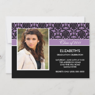2011 Purple Damask Photo Graduation Invitation
