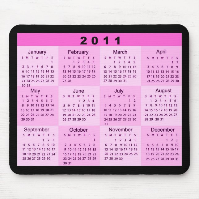 2011 Year at a Glance Calendar Mouse Pad (Front)