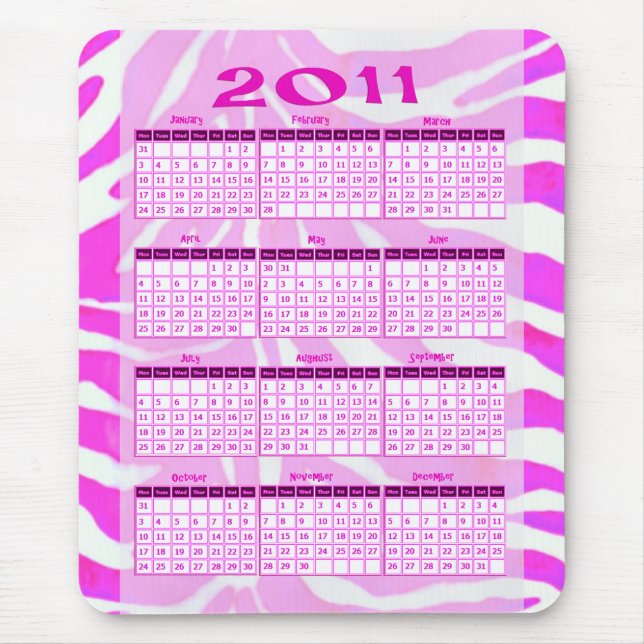 2011 Year at a Glance Calendar Mouse Pad (Front)