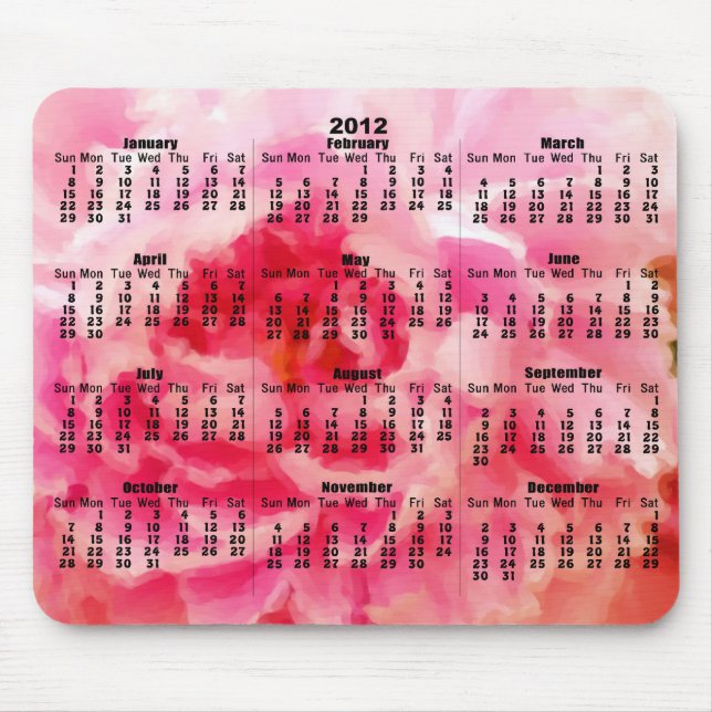 2012 Calendar - Pink Painted Peony Mousepad (Front)