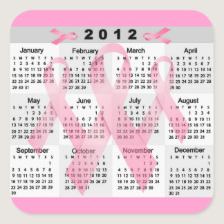 2012 CALENDAR PINK RIBBONS BREAST CANCER AWARENESS SQUARE STICKER