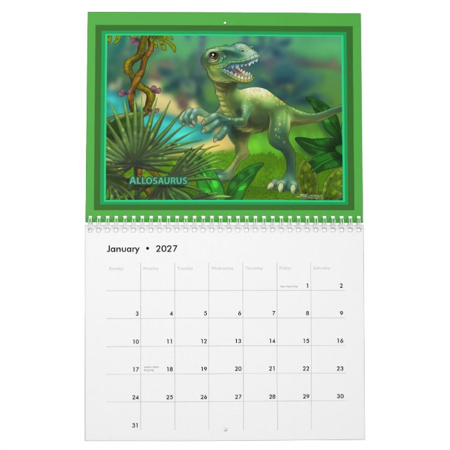 2012 Dinosaurs Calendar (Jan 2027)