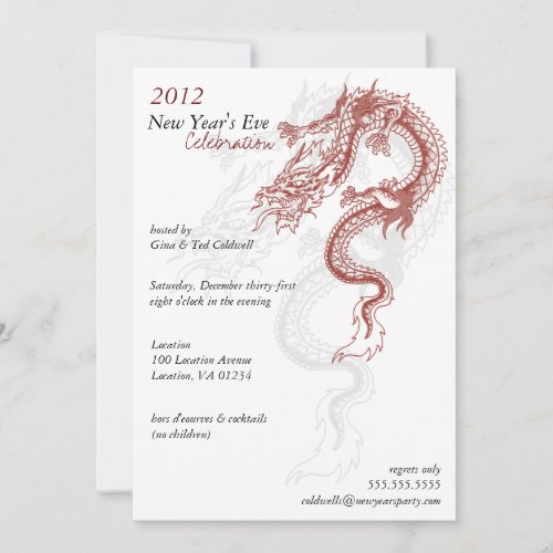 2012 Dragon New Years Eve Party Invitaitions Invitation