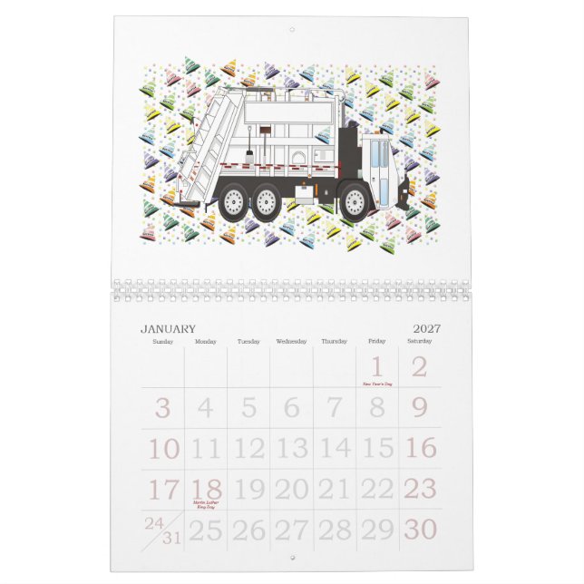 2012 garbage truck calendar (Jan 2027)