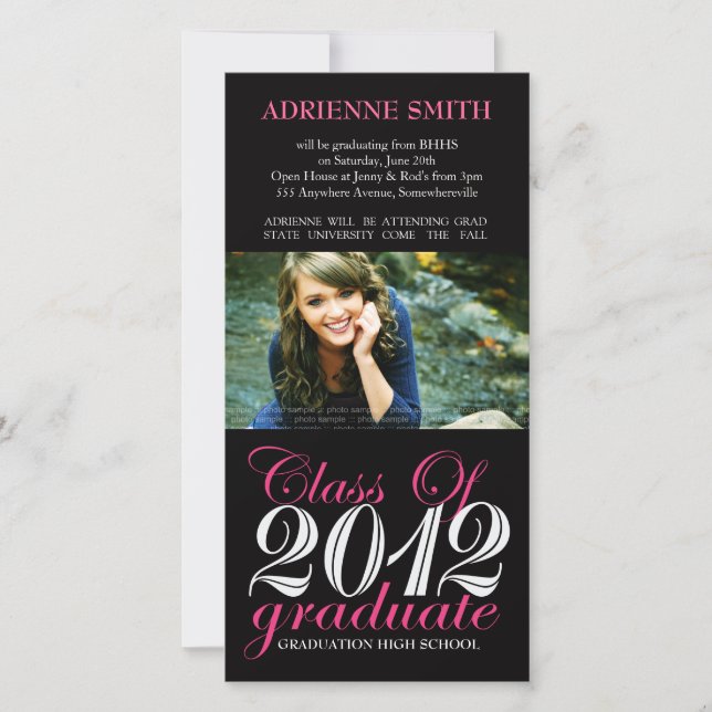 2012 Graduation Party Pink Black Invite Cards (Front)