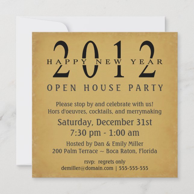 2012 New Years Eve Open House Vintage Invitations (Front)
