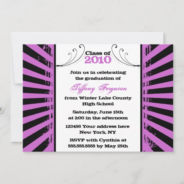 2012 Trendy grunge purple graduation party invite (Front)