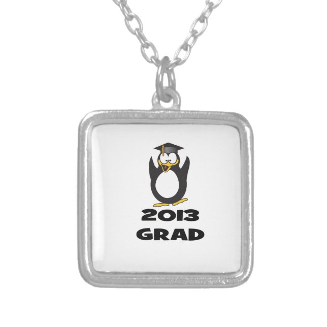 2013 Graduation Funny Penguin Silver Plated Necklace (Front)