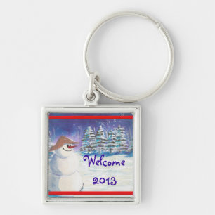 2013 New Years Snowman Art Keychain