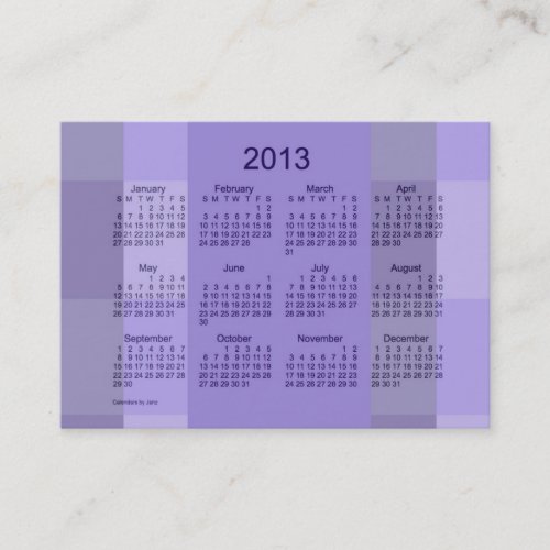 2013 Pocket Calendar Business Card Template