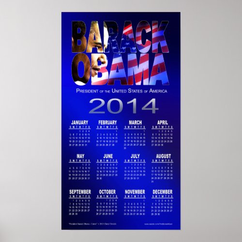 2014 Barack Obama Cutout Calendar  blue Poster