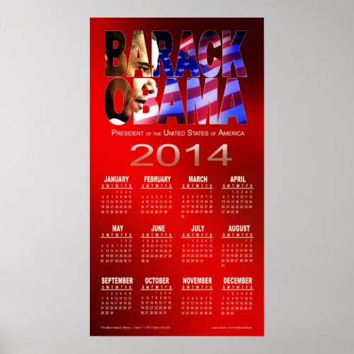 2014 Barack Obama Cutout Calendar  red Poster