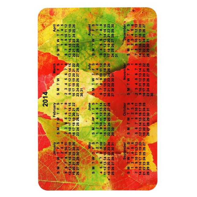 2014 Calendar Colorful Leaves Magnet (Vertical)