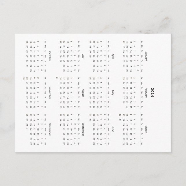 2014 Calendar Gifts Postcard (Front)