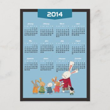 2014 Calendar - Happy New Year Bunny Rabbit Family Holiday Postcard by UrHomeNeeds at Zazzle