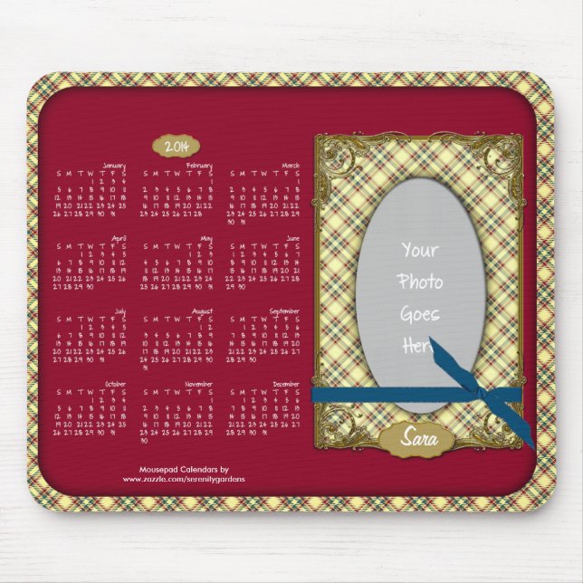 2014 Calendar Mousepad-Tartan Blue Raspberry Mouse Pad (Front)