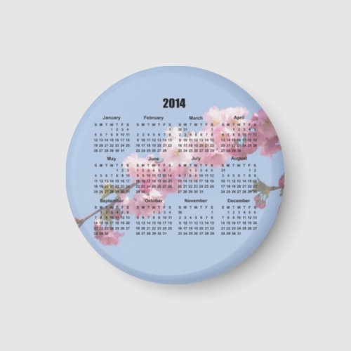 2014 Calendar pink blossom flowers blue sky gift Magnet