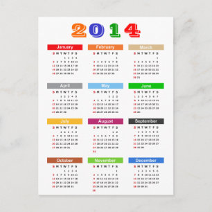 2014 Calendar - Standard Multiple Colors Theme Postcard