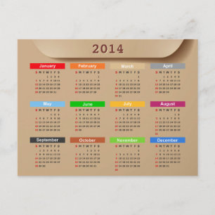 2014 Calendar with Cool Kraft Paper Style Holiday Postcard