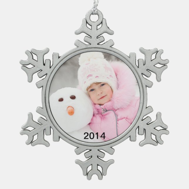 2014 Charming Photo Year Pewter Holiday Ornament (Front)