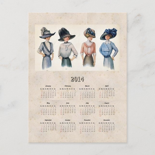 2014 Edwardian Fashion Pocket Calendar Postcard (Front)