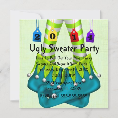 2014 Elf Shoes Ugly Sweater Holiday Party Invite