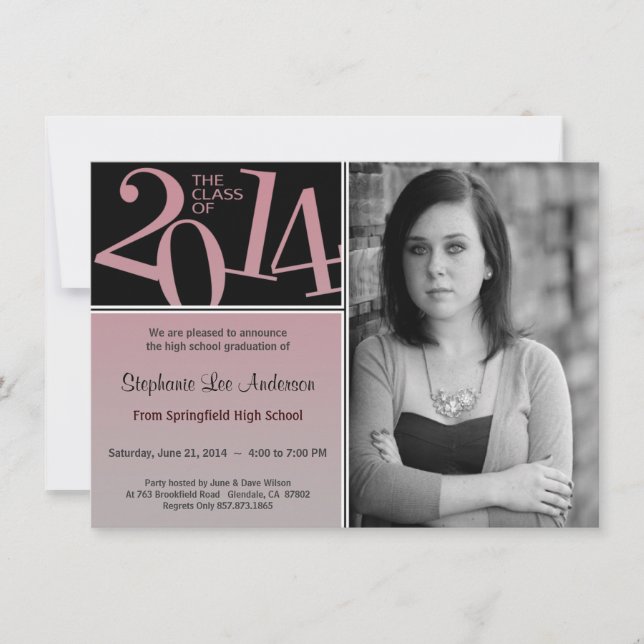 2014 Graduation Blush on Gray Invite (Front)