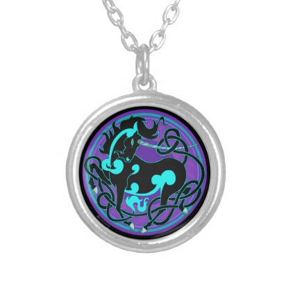 2014 Mink Style Unicorn Stud Earrings - Black/Blue Silver Plated Necklace