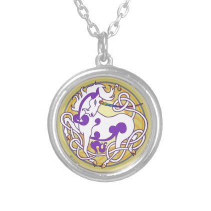 2014 MinkStyle Unicorn Necklace-Purple/Yellow Silver Plated Necklace