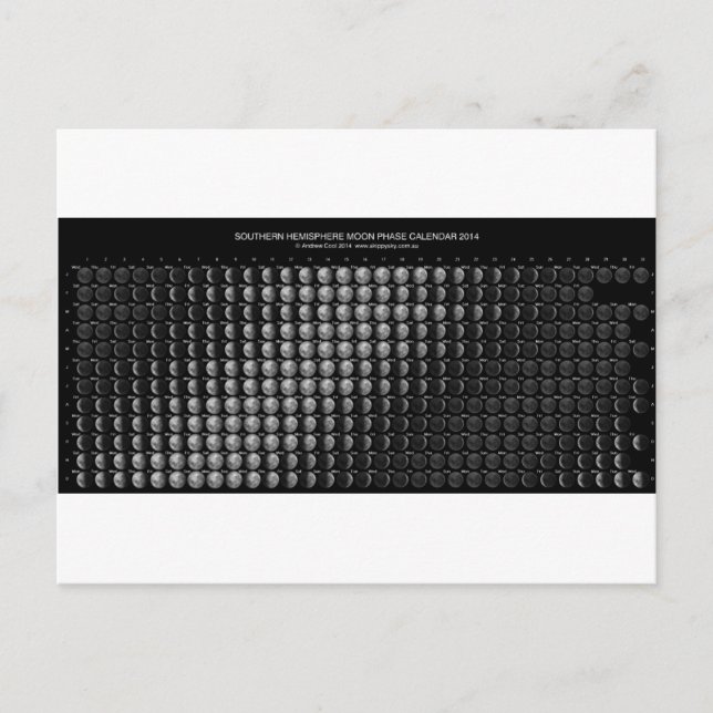 2014 Moon Phase Calendar Northern Hemisphere.png Postcard (Front)