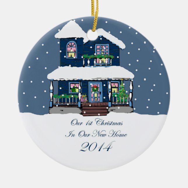 2014 New Home Christmas Snowy Victorian Ceramic Ornament (Front)