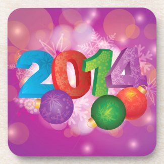 2014 New Year Numbers with Snowflakes Pattern Coaster