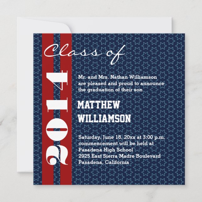 2014 or Any Year Red White Blue Graduation V02 Announcement (Front)